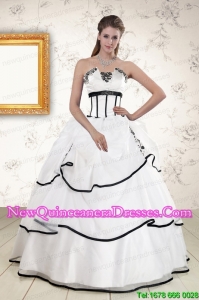 Custom Made White and Black 2015 Quinceanera Dresses with Appliques