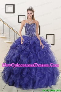 2015 Custom Made Sweetheart Purple Quinceanera Dresses with Beading and Ruffles