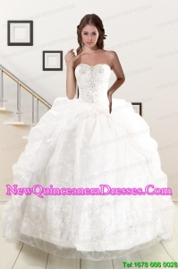 Custom Made White Brush Train Quinceanera Dresses with Appliques and Pick Ups