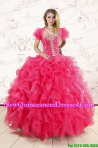 Top Seller Hot Pink Ruffles and Beaded Wonderful Quinceanera Dresses for 2015