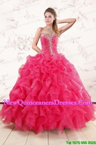 Top Seller Hot Pink Ruffles and Beaded Wonderful Quinceanera Dresses for 2015