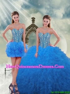 Most Popular and Detachable Aqua Blue Sweet 16 Dresses with Beading and Ruffles
