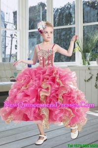 2015 Gorgeous Beading and Ruffles Flower Girl Dress in Pink and Gold