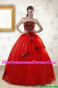 Discount Red Appliques Strapless Quinceanera Dresses for 2015