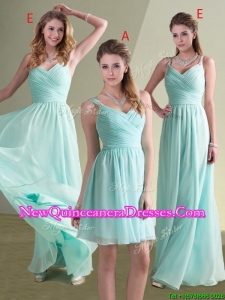 Cheap Straps Beaded and Ruched Aqua Blue Dama Dress in Chiffon