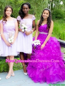 Beautiful Beaded and Ruffled Big Puffy Quinceanera Dress in Fuchsia