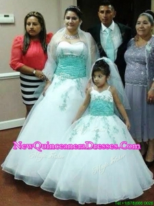 Exclusive Applique Big Puffy Quinceanera Dress in White and Apple Green