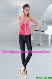 The Most Popular Sweetheart 2015 Hot Pink Corset with Beading