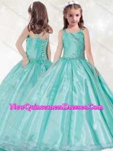 Cute Straps Big Puffy Mint Little Girl Pageant Dress with Beading and Ruching