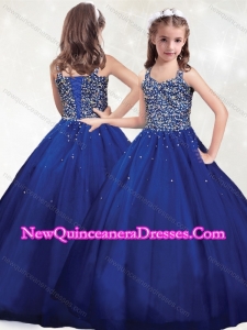 Cute Straps Royal Blue Little Girl Pageant Dress with Beading