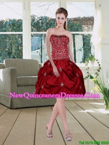 Wine Red Pretty Strapless 2015 Quinceanera Dama Dresses with Embroidery
