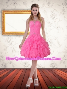 Cheap Baby Pink Sweetheart Dama Dress with Beading and Ruffles