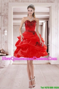 Elegant Sweetheart Red 2015 Dama Dresses with Embroidery and Ruffles