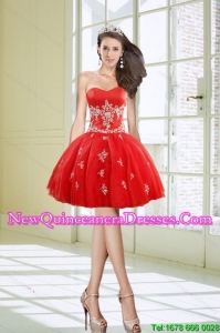 Cheap Short Sweetheart Appliques Red Dama Dresses for 2015