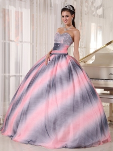 Classical Ombre Color Quinceanera Dress Sweetheart Chiffon Beading and Ruch Ball Gown