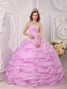 Exclusive Pink Quinceanera Dress Strapless Organza Appliques Ball Gown