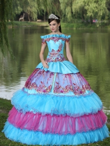 Off The Shoulder Appliques Ball Gown Quinceanera Dress For 2015 Floor-length Tiered Exclusive Style