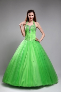 Tulle Beading Quinceanera Dress 2013 Halter Design Spring Green