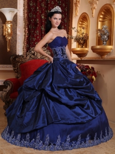 New Royal Blue Quinceanera Dress Sweetheart Taffeta Appliques Ball Gown