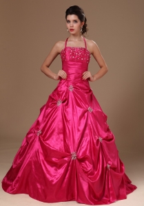 Pick-ups Halter A-line Hot Pink Taffeta Military Ball Gowns For Custom Made