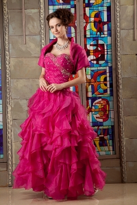 Hot Pink A-line Prom Dress Sweetheart Beading Floor-length Organza