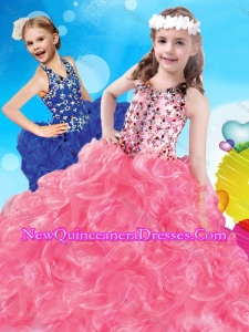 2016 Fashionable V Neck Big Puffy Little Girl Pageant Dress with Beading and Ruffles