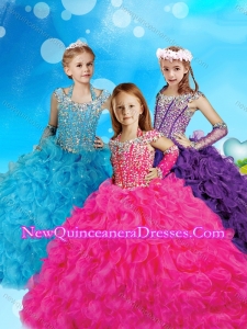 2016 Pretty Halter Top Cap Sleeves Little Girl Pageant Dress with Beading and Ruffles