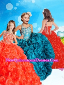 Elegant Beaded and Ruffled Red Little Girl Pageant Dress with Square