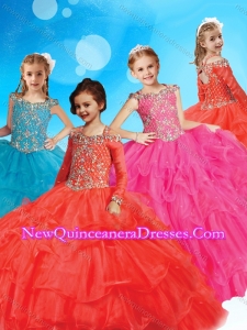 New Style Straps Long Sleeves Little Girl Pageant Dress with Beading and Ruffled Layers