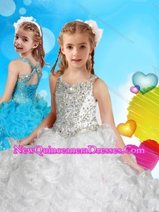 Delicate Straps White Cute Little Girl Pageant Dress with Beading and Ruffles