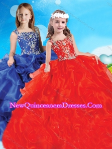 New Style Beaded and Ruffled Straps Cute Little Girl Pageant Dress in Red