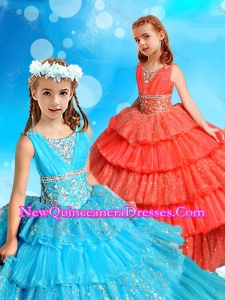 Polka Dot Sequined Cute Little Girl Pageant Dress with Ruffled Layers and Beading