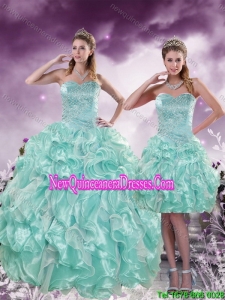 2015 Fashionable Beading and Ruffles Aqual Blue Fashionable Quinceanera Dresses