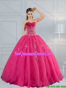 2015 Fashionable Sweetheart Hot Pink Quinceanera Dress with Appliques and Beading