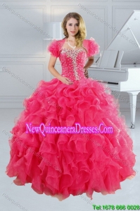 2015 Unique Hot Pink Fashionable Quinceanera Dresses with Ruffles and Beading