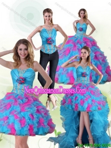 Beautiful Appliques and Ruffles Multi Color Detachable Quinceanera Skirts