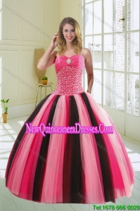 Fashionable Multi Color Sweetheart Beading Quince Dress for 2015