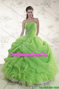 Brand New Spring Green Strapless Fashionable Sweet 15 Dresses with Ruffles and Beading