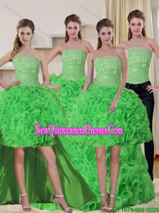 Spring Green Detachable Quinceanera Skirts with Beading and Ruffles