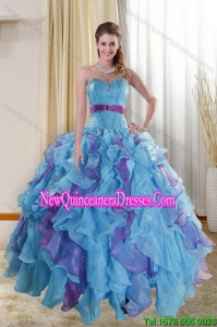 The Super Hot Multi Color 2015 Fashionable Quinceanera Dresses with Ruffles and Beading