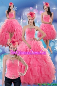 2015 Beautiful Rose Pink Detachable Quinceanera Skirts with Ruffles and Beading