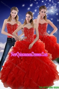 2015 Perfect Red Sweetheart Detachable Quinceanera Skirts with Beading and Ruffles