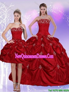 2015 Strapless Elegant Quinceanera Dress with Embroidery and Pick Ups
