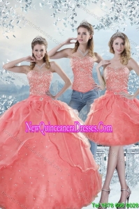 2015 Unique Watermelon Detachable Quinceanera Skirts with Beading