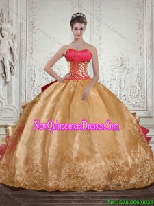 Elegant Strapless Multi Color Quinceanera Dress with Beading and Embroidery