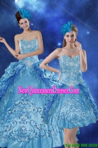 Elegant Teal 2015 Quince Dresses with Embroidery and Pick Ups