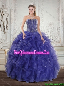 Wonderful Royal Bule Quince Dresses with Beading and Ruffles for 2015