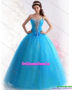 2015 Exquisite Blue Quinceanera Dresses with Rhinestones and Bowknot