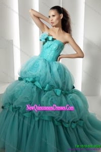 Puffy Floor Length 2015 Quinceanera Dresses with Hand Made Flowers and Beading