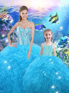 Suitable Ball Gowns Sweet 16 Quinceanera Dress Baby Blue Sweetheart Organza Sleeveless Floor Length Lace Up